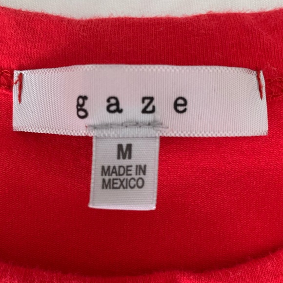 Gaze Cropped Top Crewneck Long Sleeve Red Shirt Black White Stripe Women Size M - Picture 9 of 10